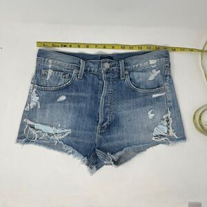 Agolde Blue Light Wash Distressed Denim Cut Off Jean Shorts Size 24